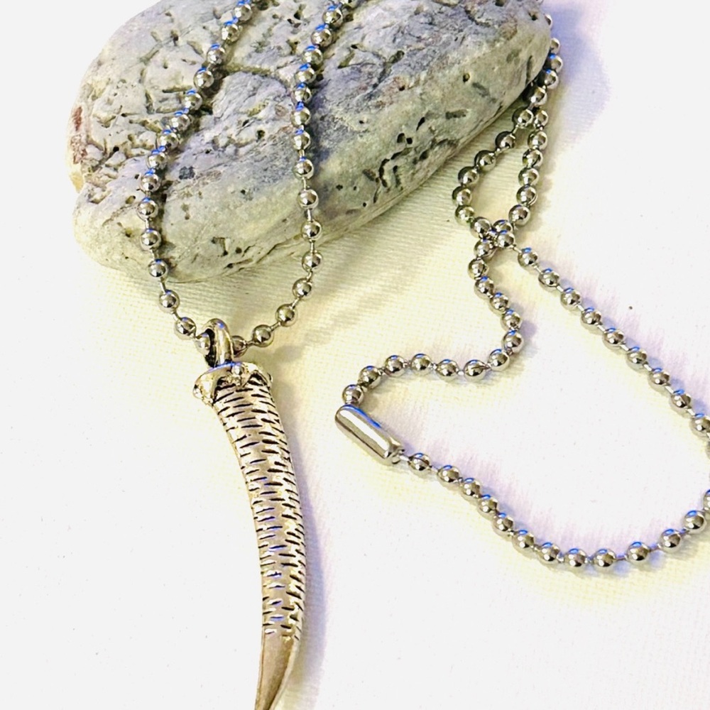 Wolf tooth ball chain necklace, horn pendant necklace, steel ball chain